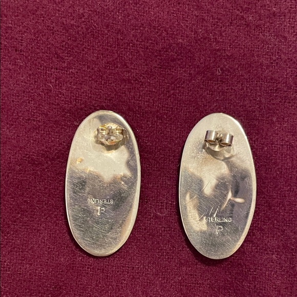 Turquoise and Silver Oval Earrings - Picture 3 of 4